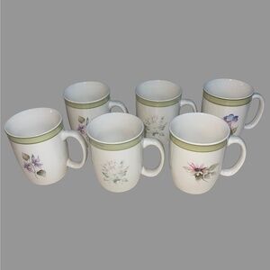 Set of 6 Thomson Pottery Coffee Cups Mugs Floral "Seasons" Flower